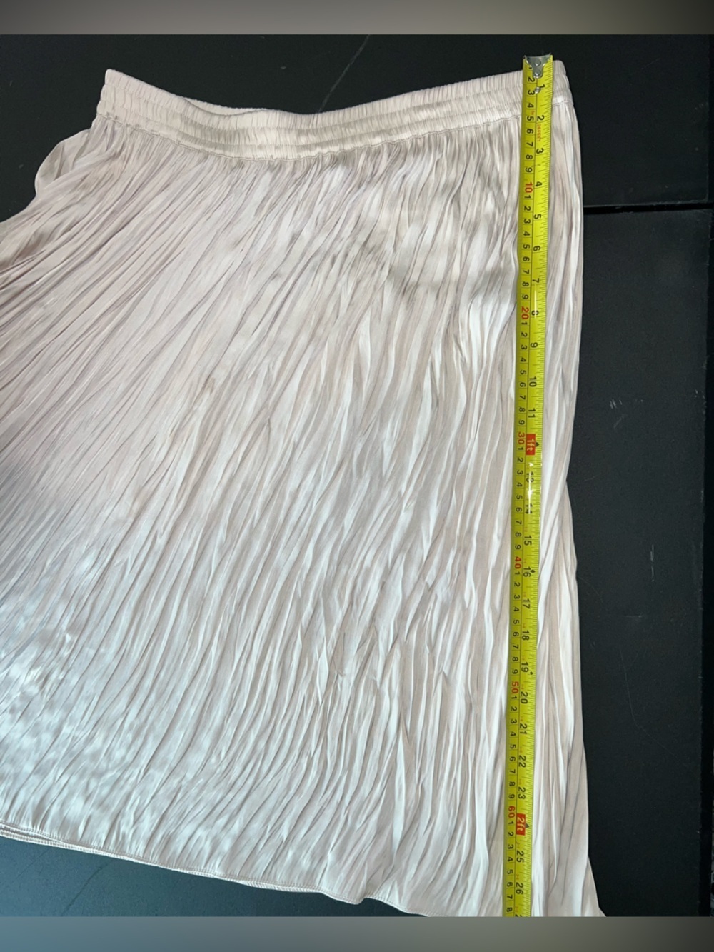 Philosophy Republic Clothing Beige Pleated Crinkle Midi Skirt L Elastic Waist - Picture 6 of 6